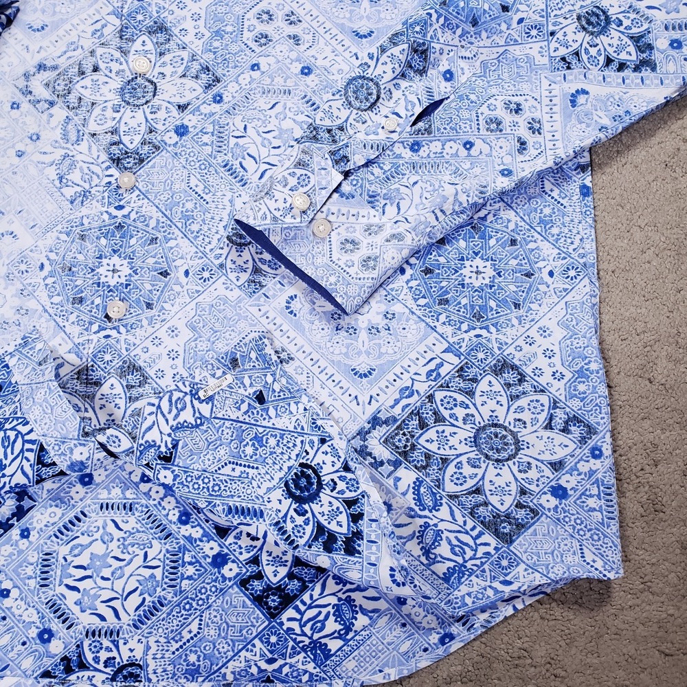 Tommy Bahama Shirt XL Blue Mediterranean Mykonos Reverse Print Flip Silk Summer - Picture 7 of 14
